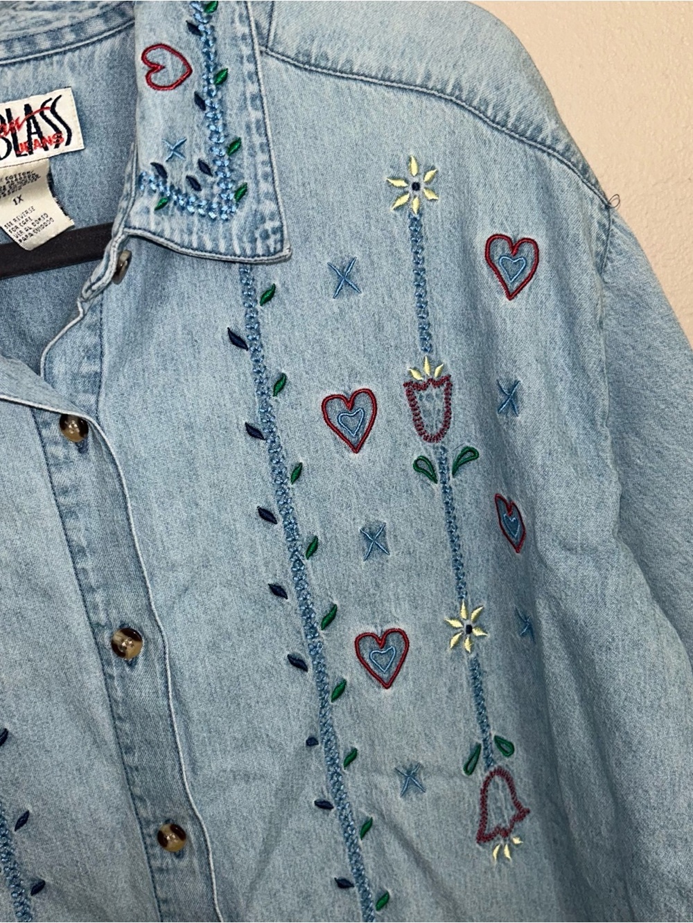 bill blass Light Blue Embroidered Denim Button-Down Shirt - Picture 2 of 4